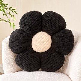 Kcvvcr Flower Throw Pillow, Soft Black 14.9" Flower Pillow for Home Decor, Cute Shaped Floor Pillow Aesthetic Plush Decorative Pillow for Bed Sofa Couch