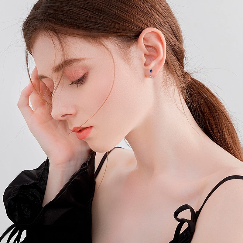 Children's Hoop Earrings, 925 Sterling Silver Drop Earrings, Half Hoop