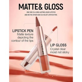 Lápiz de labios y pintalabios 2 en 1 con doble punta, pintalabios líquido hidratante voluminizador y brillante con purpurina, lápiz de labios de larga duración y alta pigmentación maquillaje (06#)