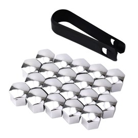 BOXOB 20pcs Car Wheel Lug Nut Covers, 19mm Hexagonal Nut Covers with Removal Tool Wheel Bolt Caps Automotive Exterior Accessories for Most Car (Silver)