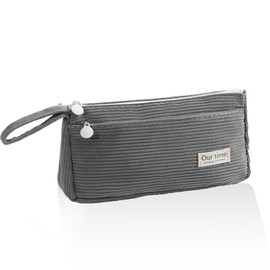 DIPZO Large Aesthetic Pencil Case, Corduroy Pen Case with Compartments, Cute Washable Pencil Bag for Girls and Boys, School Stationery Organizer for Students Office Use