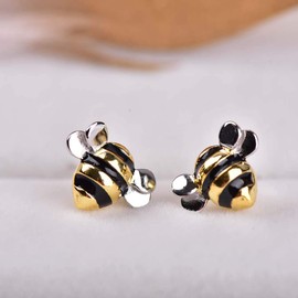 VIKI LYNN Cute Honeybee Stud Earrings Lovely Bee Sterling Silver Earrings Jewelry for Women