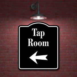 Tap Room Bar Left Arrow BLACK Aluminum Composite Sign, 20"x24"