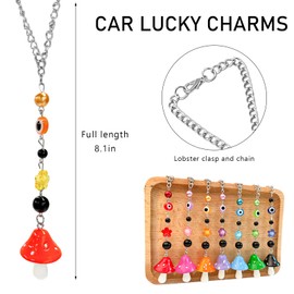 SHMZK Car Rearview Mirror Mushroom Charm, Car Hanging Ornament Resin Mushroom Pendant for Women Girls, Lucky Mushroom Beaded Decor Universal Rear View Mirror Charm for Vehicle Home Office (Orange)