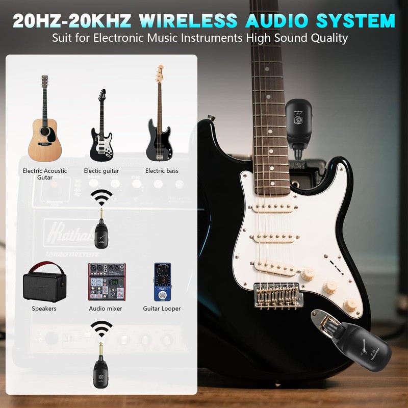 C01 UHF Wireless Guitar System (Transmitter & Receiver) - Rechargeable,