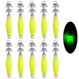 OROOTL Squid Jigs Saltwater Fishing Lures, 5/10pcs Glow Squid Jig Hooks Luminous Cuttlefish Sleeve Octopus Jig Baits Night Fishing Octopus Lures Set with Tackle Box