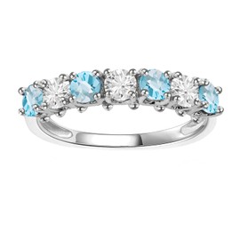 Tirafina Lab-Created Blue and White Sapphire Band Ring, Alternating Stones, Sterling Silver, (3.5mm stone)