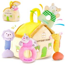 iPlay, iLearn Baby Toys 3 6 12 Month Newborn Gift, Infant Soft Jungle Stuffed Animal Rattle Plush Barn, First Birthday Basket Shower Stuffer, Boy Girl Sensory Hand Development Toy 2 4 7 9M 1 Yr-Jungle