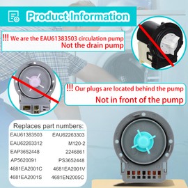 EAU61383503 lg Washer Circulation Pump, M120-2 Drain Pump EAU62263303 Drain Motor for lg Kenmore Elite Washer Replaces 4681EA2001V 4681EA2001C 2246861 AP5620091 -Figure 6 Shows More Compatible Models