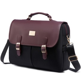 LOVEVOOK Laptop Bag for Women, 15.6 inch Large Capacity Computer Briefcase Case, Crossbody Messenger Shoulder Bag, Office Business Work Tote Bags Purse for Travel Gifts, Deep Plum-black