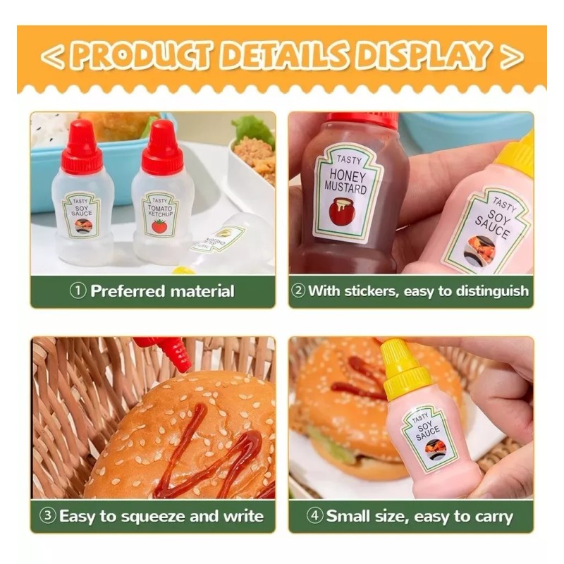 KFMX 2pcs Frascos Catsup Moztaza Mini Lunch Oficina Viajes 20ml