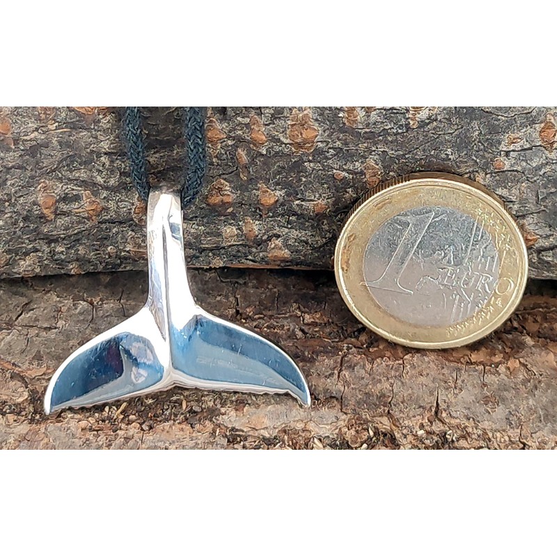 Whale Fin Pendant in 925 Sterling Silver with Cotton Necklace
