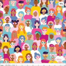 RILEY BLAKE "GIRL POWER" WOMEN'S FACES HANDS FABRICS PRICED @ 1/2 YD - #A.  FACES 1/2 YARD