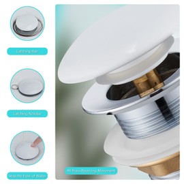 Ulytid Ceramic Pop Up Valve Drain Fitting for Washbasin, Universal 1 1/4 Inch Drain Valve Sink Plug White