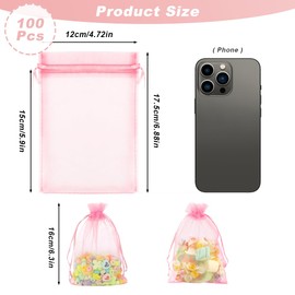 Organza Bags, Pink Sheer Organza Bags 5" x 7 " 100 PCS Mesh Bags Drawstring Sachet Bag Drawstring Bags Small Jewelry Bags Candy Bags Mesh Gift Bags for Birthday Wedding Party Supply Valentines Easter