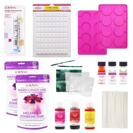 LorAnn DIY Lollipop Kit - Lollipop Mixes, Food-Grade Silicone Candy Mold, Rectangle Break-Up Mold, Candy Thermometer, Sticks, Twist Ties & Bags, Assortment of Flavors, & Liquid Gel Food Coloring