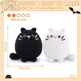 Crochet Kit for Beginners Animal Cat Crochet Kit for Adults Kids, Knitting Kits Complete Crochet Set with Step-by-Step Video Tutorials, 2pcs Cat Crochet Animal Kit Surprise Gift