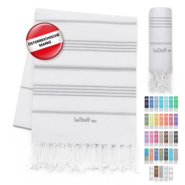 LeStoff The Traditional Hammam Towel Beach Towel Bath Towel Sauna Towel Shower Towel Spa Sport Yoga Travel 100% Organic Cotton Sustainable, Natural, Soft and Pre-Washed (95 x 180 cm, White - Grey)