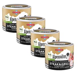 Bad Reichenhaller Alpensaline Elegant Alpine Salt Steak & Grill 4 x 90 g Premium Salt Spice Mix with Organic Spices and Organic Herbs from Controlled Organic Cultivation Bundle Pack of 4