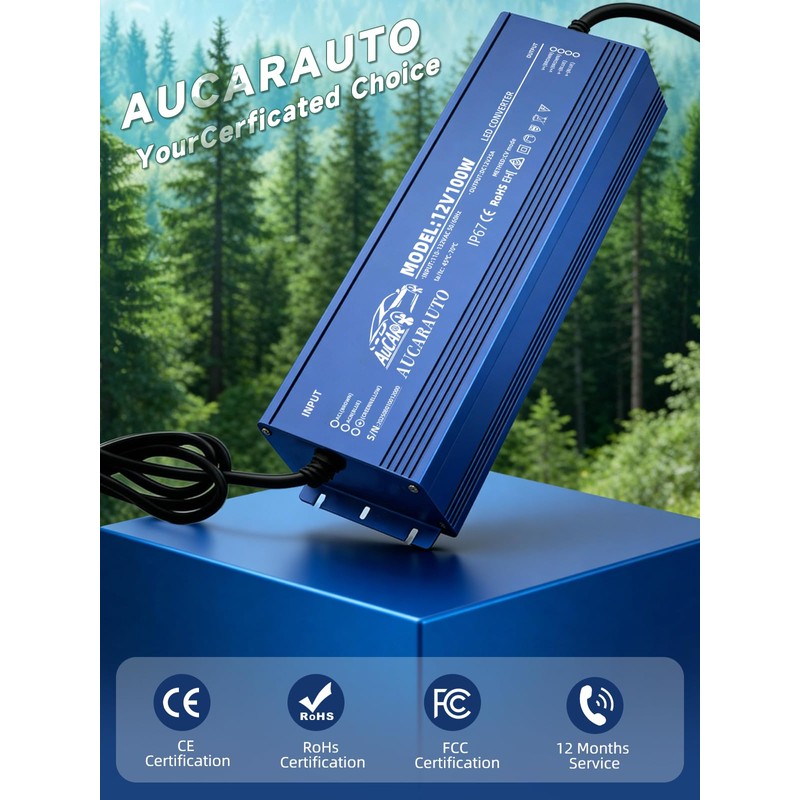 AUCARAUTO 12V LED Driver, 100 Watts Waterproof IP67 Low Voltage