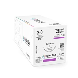 Veterinary Sutures Vet-Cryl Polyglactin 2-0, 3/8 Round 30mm Reverse Cutting Needle (Comparable to Vicryl)