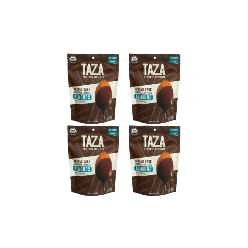 Taza Chocolate Organic Chocolate Covered Almonds, 87% Wicked Dark Chocolate,