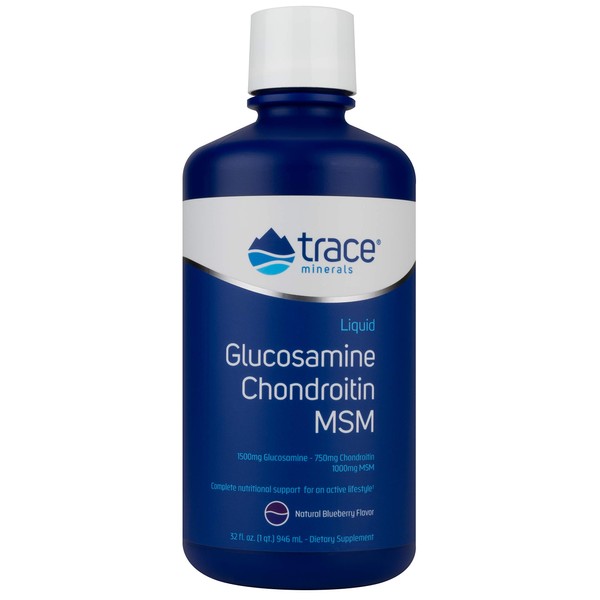 Trace Minerals | Liquid Glucosamine Chondroitin MSM | Complete Dietary Supplement for Active Lifestyle | Supports Joints, Cartilage and Mobility | Natural Blueberry Flavor | 32 Servings, 32 fl oz