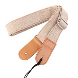 Longteam Simple Linen Leather Ukulele Strap Adjustable Length Durable Uke Straps with Nail, Rope, Picks (Linen Beige)