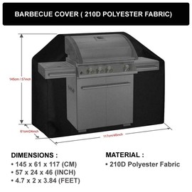 REALMAX® BBQ Cover, Barbecue Grill Cover Heavy Duty Oxford Cloth 210D Polyester Fabric Waterproof, Dust Protection Rip Proof And Anti-UV With Locking Rope, Outdoor Protector (145cm x 61cm x 117cm)