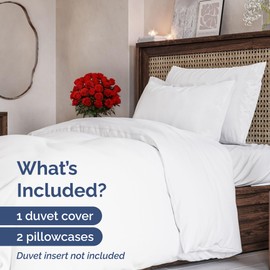 3-Piece King Size Bedding Duvet Quilt Cover Set with 2 Pillowcases - Hotel Quality - Cooling, Wrinkle-Free, Machine Washable with Zipper & Corner Ties - Super Soft Microfibre-Polyester - White