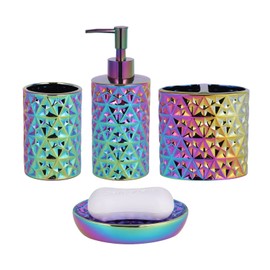 RXLVCKY Colorful Bathroom Accessories Set 4 Pcs, Lotion Soap Dispenser, Soap Dish, Toothbrush Holder, Tumbler, Countertop Vanity Organizer for Bathroom Accessory Set
