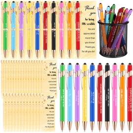 WWmily 60 Pcs Employee Appreciation Gifts Bulk Inspirational Ballpoint Pens Thank You Cards Ties Motivational Encouraging Quote Black Ink Retractable Pen with Clip for Staff School Office Supplies