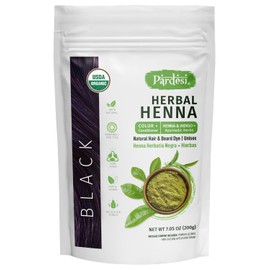 Pardesi Hair Henna Powder Black Color I USDA Organic I 7.05 oz (200 Gram) | Natural Hair & Beard Dye I Unisex I Amonia and PPD Free I Includes Gloves, Hair Cap and Applicator I From India