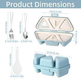 Sinbana 6 in 1 Onigiri Mold, Blue PP Triangle Rice Ball Maker Kid for Sushi & Musubi with Rice Scoop Fork & Spoon for Bento Lunch