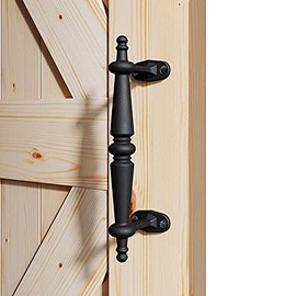 EaseLife 9" Barn Door Pull Handle,Rustic Black Cast Iron Grab,Easy Install