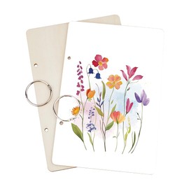SUPERDANT Watercolor Flowers Greeting Card Organizer Rustic Wild Flower Card Keeper Storage Birthday Cards Holder Wooden Keeper Binder Photo Album 2-Rings Cover with Punch and 20pcs Inner Pockets