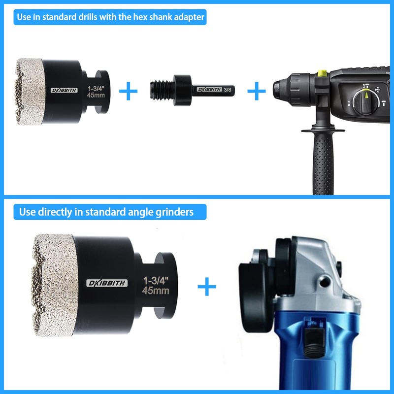 DKIBBITH 1-3/4'' Diamond Hole Saw, Vacuum Brazed Core Bit for