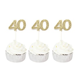 24 PCS 40th Cupcake Toppers - Anniversary or Birthday Cupcake Picks Party Decoration Supplies | Gold 40th