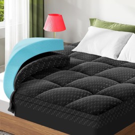 Dual Layer 3 Inch Memory Foam Mattress Topper Queen Size, 2 Inch Cooling Gel Memory Foam Plus 1 Inch Pillow Top Mattress Pad Cover, with 8-21 Inch Deep Pocket, Black