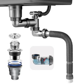 QruiLanTu Kitchen Single Sink Drain Kit Space Saving Flexible Pipe 1 1/2" P-Trap with 3-1/2 Inch Sink Drain Assembly Kit 304 Stainless Steel