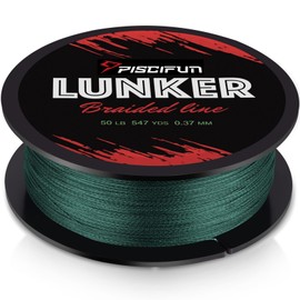 Piscifun Lunker Braided Line, Braided Fishing Line with Super Abrasion Resistance, Zero Stretch & Thinner Diameter for Extra Cutting Speed, Green 80LBs 300yards