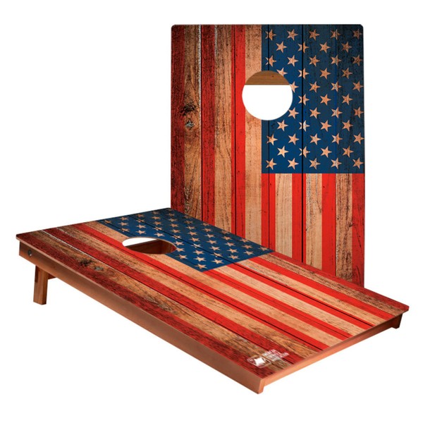 ACA American Cornhole Association Recreational Boards Tailgate Size Backyard 2ft x 3ft Distressed Wood Flag