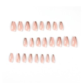DANMANR Long Press on Nails Square French Fake Nails Full Cover Nude Acrylic False Nails for Women and Girls 24PCS (Bling Multicolor)