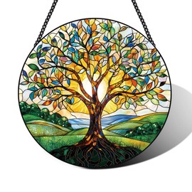 Ritzephyria Stained Glass Window Hanging – Double-Sided Glass Sun Catcher with Chain – Memorial Window Art Panel for Home Décor, Spiritual Comfort, and All-Occasion Gifting