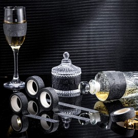 Zonon 4 Rolls 0.6 Inch x 11 Yards Glitter Washi Tape Crafting Glitter Masking Tape for Festival Decoration Scrapbooking, Journal, Planner, Gift Wrapping(Black)