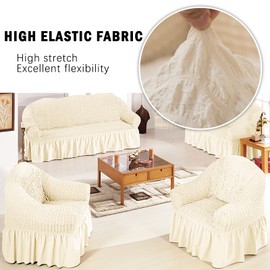 Jeloris Stretch Armchair Slipcover Easy Fitted Sofa Couch Cover with Skirt, Durable Washable Universal High Elastic Furniture Protector for Kids, Pets (Small, Off-White)