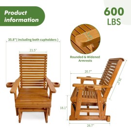 INNOVAZE Wooden Patio Glider for One Person, with High Backrest and Deep Contoured Seat