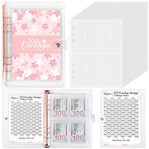 SKYDUE SKYDUE 100 Envelopes Challenge Binder with Laminated $5050 Tracker