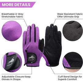 FINGER TEN Riding Gloves Women's Touchscreen Riding Gloves Adult Ladies Gloves Riding Grip Rider Cycling Gloves for Equestrian Cycling Women's Riding Gloves Sports (Purple, M)