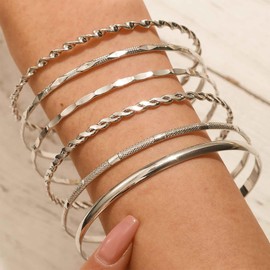 Inilbran Boho Indian Multi Bangle Bracelet Gold Bollywood Cuff Vintage Thin Round Bracelet Adjustable Classic Jewellery for Women, Zinc